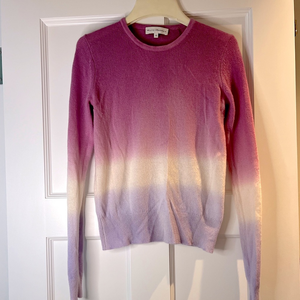 White + Warren Purple Tie Dye Cashmere Sweater